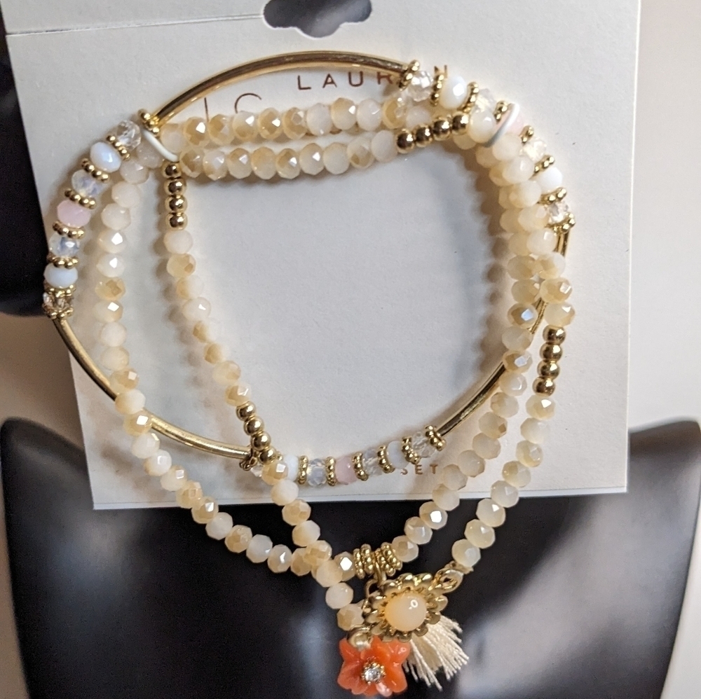 Lauren Conrad‎ Gold Tone and Beaded Stretch Bracelet Trio